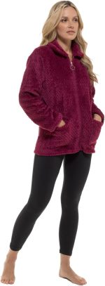 Undercover Ladies Soft Winter Waffle Honeycomb Fleece Zip Through Bed Jacket with Pockets - Image 3
