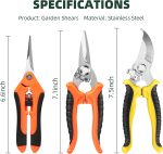 3 Pack Garden Pruning Shears, Stainless Steel Blades, Gardening Shears, Scissors, Clippers, Modern Style, Orange - Image 4