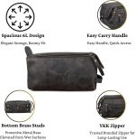 Genuine Leather Travel Toiletry Bag for Men & Women – Unisex Water-Resistant Travel Dopp Kit, Shaving Organizer & Compact Bathroom Essentials- Chalkboard Grey - Image 4