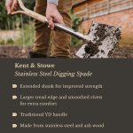 Kent & Stowe Stainless Steel Digging Spade, Traditionally-Styled Garden Spade with Extended Shank and Large Tred, All Year Round Garden Tools Made from Stainless Steel and Ash Wood - Image 3