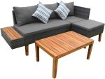Panana Rattan Garden Outdoor Sectional Corner Sofa and Wooden Table Outdoor Lounge Furniture Set with Cushions Patio Backyard Poolside - Image 3
