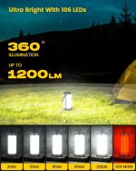 Glocusent Survival Camping Light, 1200LM Brightness Camping Lantern, 80Hrs Runtime & Rechargeable, IP68 Waterproof, 5 Levels & SOS, Compact Camping Lights for Tents, Hiking, Blackout, Hurricane - Image 3