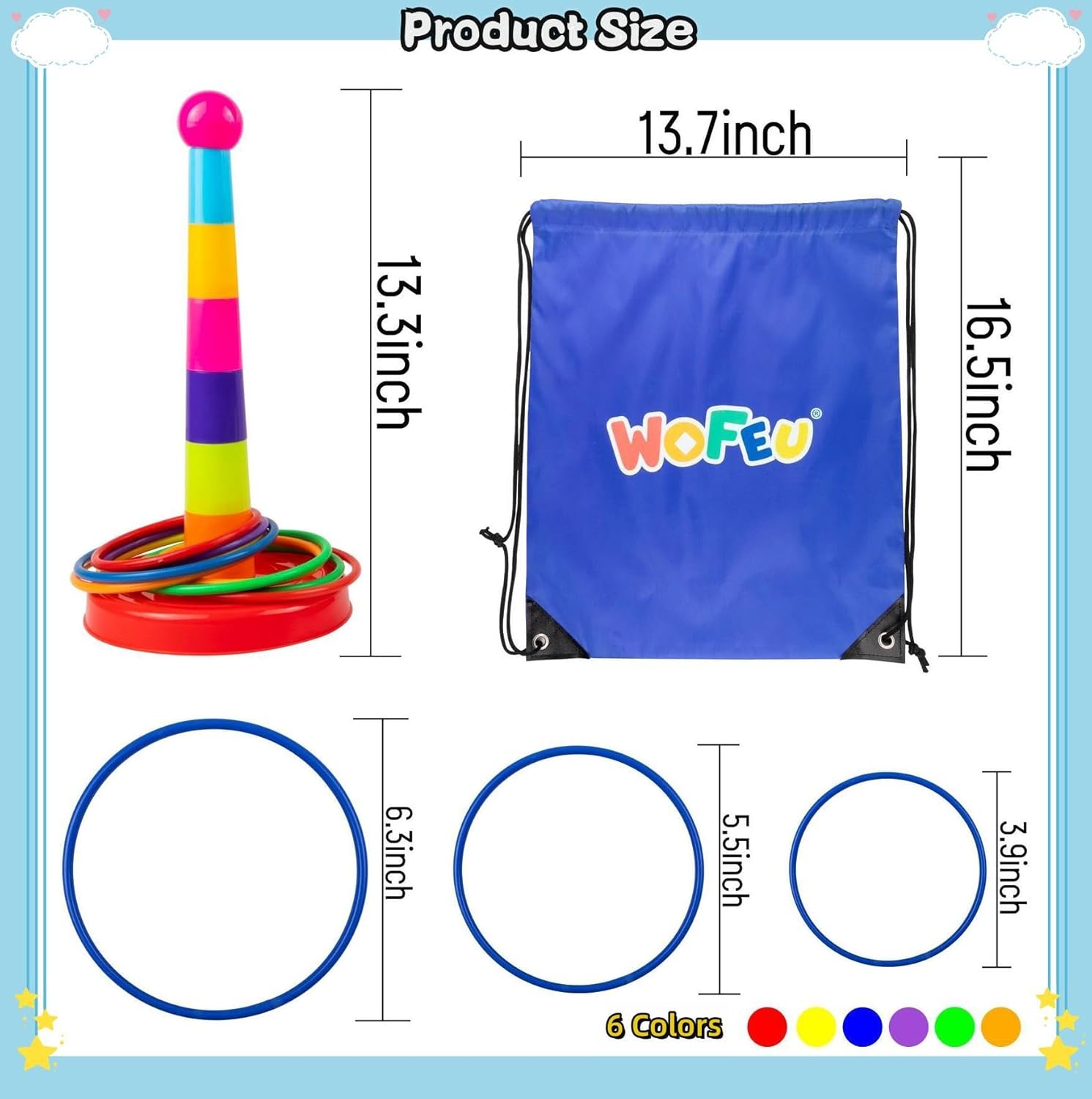 Ring Toss Game for Kids with 18 Throwing Rings and Travel Bag, Colorful Tossing and Active Play Set,Garden Games Outdoor Play Equipment for Children,Quick Setup for Indoor and Outdoor Use - Image 3