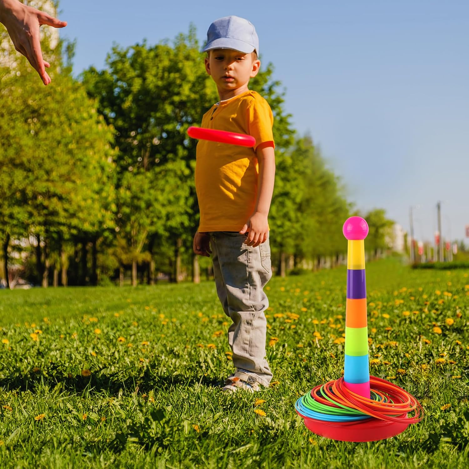 Ring Toss Game for Kids with 18 Throwing Rings and Travel Bag, Colorful Tossing and Active Play Set,Garden Games Outdoor Play Equipment for Children,Quick Setup for Indoor and Outdoor Use - Image 4