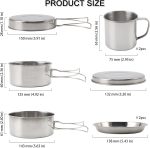 8 Pieces Camping Cookware Set, Foldable Outdoor Cooking Gear Stainless Steel Pot Pan and Plate Kit for Parties, Hikes and Picnics - Image 3