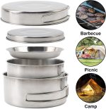 8 Pieces Camping Cookware Set, Foldable Outdoor Cooking Gear Stainless Steel Pot Pan and Plate Kit for Parties, Hikes and Picnics - Image 4