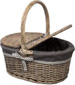 Woodluv Oval Antique Wash Willow Wicker Picnic Hamper Shopping Storage Basket W/Handle - 39.5cm x 30cm x 37.5(H) cm - Image 3