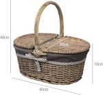 Woodluv Oval Antique Wash Willow Wicker Picnic Hamper Shopping Storage Basket W/Handle - 39.5cm x 30cm x 37.5(H) cm - Image 4
