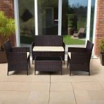 EVRE Brown Rattan Garden Furniture Set Patio Conservatory Indoor Outdoor 4 Seater Piece Modular Sofa Loveseat Chair Glass Top Coffee Table with Cushions - Image 3