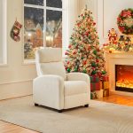 Yaheetech Recliner Armchair Single Padded Seat Boucle Fabric Sofa Lounge Home Living Room Theater Adjustable Leg Rest and Reclining Functions Ivory - Image 3