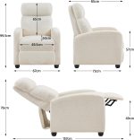 Yaheetech Recliner Armchair Single Padded Seat Boucle Fabric Sofa Lounge Home Living Room Theater Adjustable Leg Rest and Reclining Functions Ivory - Image 4