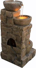 Teamson Home 84.5 cm Cascading Bowls & Stacked Stones LED Outdoor Water Fountain for Outdoor Living Spaces, Brown - Image 4