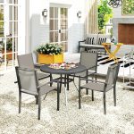 Outsunny 5 Piece Garden Furniture Set, Garden Dining Set with Round Table and 4 Stackable Chairs, Steel Frame, for Outdoor, Patio, Terraces, Dark Grey - Image 4