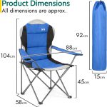 Trail Kestrel High Back Folding Camping Chair, Luxury Padded Seat with Breathable Mesh, Heavy Duty Tubular Steel Frame, Cup Holder Armrest, Lightweight & Portable with Carry Bag (Blue) - Image 4