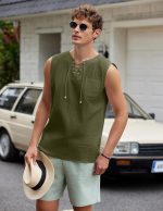 COOFANDY Mens Henley Vests Cotton Tank Top Shirt Summer Sleeveless Pirate Tunic Beach Hippie Tops - Image 3