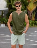 COOFANDY Mens Henley Vests Cotton Tank Top Shirt Summer Sleeveless Pirate Tunic Beach Hippie Tops - Image 4