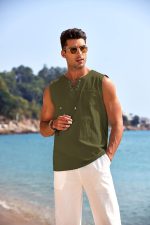 COOFANDY Mens Henley Vests Cotton Tank Top Shirt Summer Sleeveless Pirate Tunic Beach Hippie Tops - Image 5