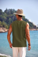 COOFANDY Mens Henley Vests Cotton Tank Top Shirt Summer Sleeveless Pirate Tunic Beach Hippie Tops - Image 6