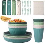 45Pcs Camping Cutlery Sets for 4, Plastic Dinner Set, Camping Plates and Bowls Set with Carry Bag, Unbreakable Picnic Tableware Plates Sets, Dinnerware Cutlery Sets for Camping, Picnic, RV, Wedding - Image 2