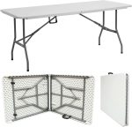 6ft Heavy Duty Folding Table - Ideal for Catering, Camping, Picnic, Party - Portable & Compact Trestle Table with Carry Handle - Indoor/Outdoor Dining, Garden, Market, BBQ - White - Image 2
