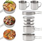 8 Pieces Camping Cookware Set, Foldable Outdoor Cooking Gear Stainless Steel Pot Pan and Plate Kit for Parties, Hikes and Picnics - Image 2