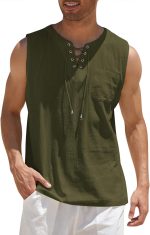 COOFANDY Mens Henley Vests Cotton Tank Top Shirt Summer Sleeveless Pirate Tunic Beach Hippie Tops - Image 2