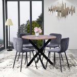 GOLDFAN Solid Wooden Dining Table and 4 Chairs Set Round Kitchen Home Table with Cord Dining Chairs Dining Room Furniture,100CM/Grey - Image 2