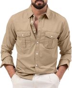 Men's Long Sleeve Safari Shirt - Casual Loose Fit, Tactical Cargo Style, Lightweight Fabric, Button Down Closure, Great for Hiking & Travel - Image 2
