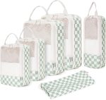 Narwey 6 Set Compression Packing Cubes for Suitcases and Backpack, Travel Suitcase Organiser Packing Storage Bags Shoes Bags for Carry on Hand Luggage Travel Essentials (Mint Green Checkerboard) - Image 2
