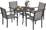 Outsunny 5 Piece Garden Furniture Set, Garden Dining Set with Round Table and 4 Stackable Chairs, Steel Frame, for Outdoor, Patio, Terraces, Dark Grey - Image 2