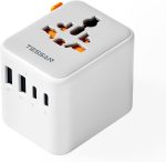 TESSAN Universal Travel Adapter, Travel Plug Adapter Worldwide with 1 Universal AC Outlet 4 USB Ports (2 USB C), International Plug Adaptor for UK to Europe USA Australia (Type C G A I) Grey White - Image 2
