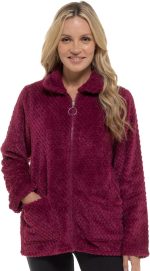 Undercover Ladies Soft Winter Waffle Honeycomb Fleece Zip Through Bed Jacket with Pockets - Image 2