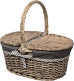 Woodluv Oval Antique Wash Willow Wicker Picnic Hamper Shopping Storage Basket W/Handle - 39.5cm x 30cm x 37.5(H) cm - Image 2