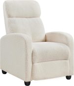 Yaheetech Recliner Armchair Single Padded Seat Boucle Fabric Sofa Lounge Home Living Room Theater Adjustable Leg Rest and Reclining Functions Ivory - Image 2