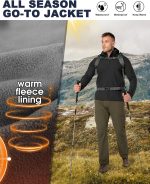 33,000ft Men's Waterproof Warm Softshell Jacket Lightweight Fleece Lining Jackets Hooded Rain Coat Windbreaker for Walking Hiking - Image 3