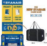 Narwey for Ryanair Cabin Bags 40x30x20 Underseat Foldable Travel Duffel Ryan Air Bag Hospital Bag Holdall Carry on Hand Luggage Overnight Weekend Bags for Women and Men 20L (Black) - Image 3