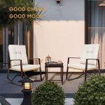 YIYAN 3 Pieces Patio Bistro Set Outdoor Rattan Wicker Rocking Chairs Set,Patio Outdoor Furniture Conversation Sets with Sofa Chairs,Glass Coffee Table and Washable Cushion (Light Beige) - Image 3