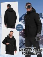 Voqeen Mens Waterproof Jackets Winter Padded Coat Outdoor Warm Ski Jacket with Hood Windproof Softshell with Multi Pockets Mountain Hiking - Image 3