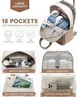 LOVEVOOK Backpack Womens, 15.6 Inch Fashion Laptop Rucksack Bag for Ladies, Lightweight Computer Backpack Work Bag with USB Port, Casual Daypacks Back Pack for School Uni Travel, Beige Khaki - Image 4