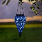 Taylor & Brown Solar Hanging Lantern - Decorative Handblown Plastic Teardrop Hanging Lantern Light with 15 LED Lights for Outdoor, Garden, Patio, Yard, Pathway (Blue) - Image 4
