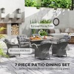 Outsunny 6 Seater Rattan Dining Set with Seat and Back Cushions, PE Rattan Garden Furniture Set, Outdoor Dining Table and Chairs, Rectangular Glass Top Table with Umbrella Hole, Light Grey - Image 4