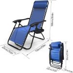 VOUNOT® Zero Gravity Chair, Deck Folding Recliner Sun Loungers Outdoor Chair with Cup and Phone Holder, Blue - Image 3