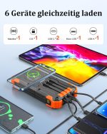 Solar Power Bank, 26800 mAh Portable Charger with 4 Built-in Cables, IPX7 Waterproof, Drop-Proof, Includes Wireless Charging & LED Flashlight for Smartphones, Tablets, and Outdoor Camping - Image 3