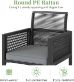 5/9 PCS Patio Dining Set, Rattan Outdoor Furniture Set with Removable Cushions & Glass Table, Chairs & Ottomans, Garden Table and Chairs for Balcony Porch Poolside (5 PCS) - Image 4