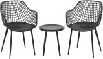 3 Pieces Outdoor Bistro Set, Patio Side Table and Chairs Set with Concave Tabletop and Breathable Backrest, Garden Furniture Set for Backyard Park Balcony - Image 2