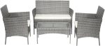 Alivio 4 Piece Rattan Sofa Set, Patio Rattan Furniture Set with Coffee Table, Weather Resistant Anti-UV Cushions for Indoor Outdoor (Grey) - Image 2