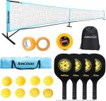 Amicoson Pickleball Set with Net, 22FT Net Sets Portable 4 Wooden Paddles, 8 Pickleballs, 1 Carrying Bag, Backpack, 2 Rolls of Court Marking Tape &1 Measuring Tape, Black Net01 - Image 2