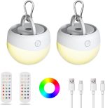Camping Lights Rechargeable, Magnetic Camping Lamps for Tent, Night Lights, Rechargeable Light Bulb with Remote Control, Timer, RGBW, Dimmable, 2600mAh x 2 Packs - Image 2