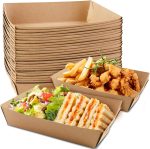 HAKACC 50 Pack Paper Food Trays, 7x5 Sturdy Paper Plates Alternative, Single-use Kraft Cardboard Serving Trays, Oilproof for Party Food, BBQ, Birthday, Picnic and Catering - Image 2