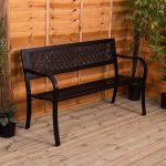 Home Discount Garden Vida Steel Garden Bench, Lattice Style Design 3 Seater Outdoor Furniture Seating Park Patio Seat - Image 2